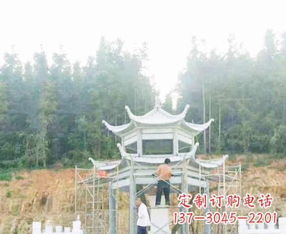 湖北园林仿古双层石凉亭景观石雕 (2)