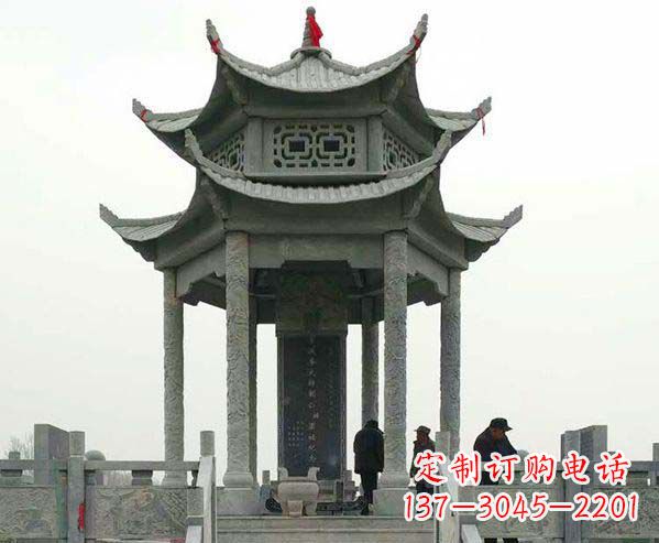 湖北园林仿古双层石凉亭景观石雕