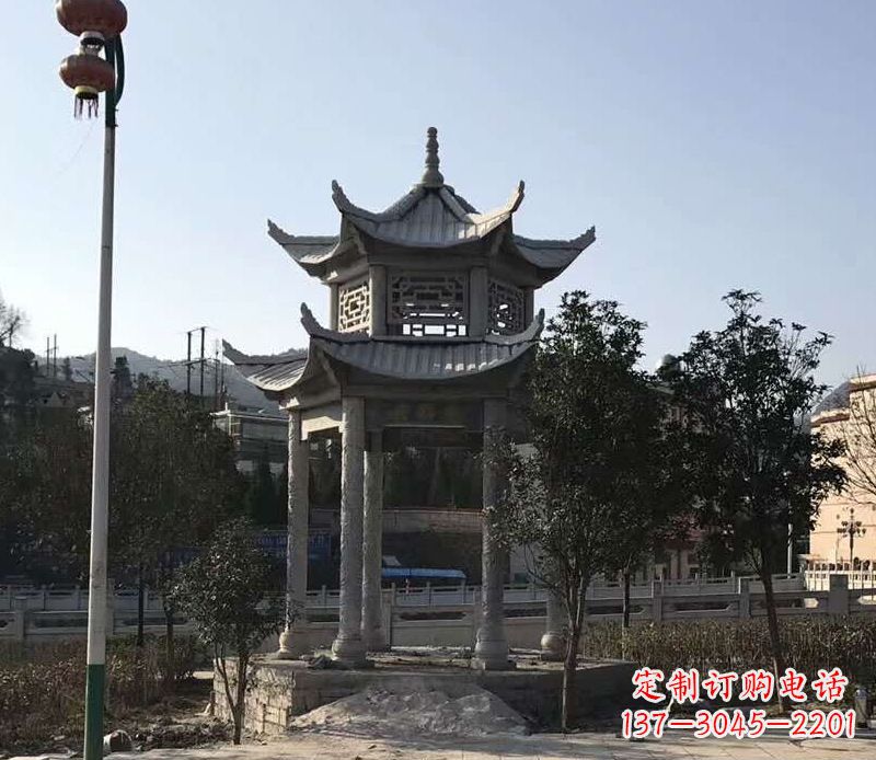 湖北园林仿古双层石凉亭景观石雕 (4)