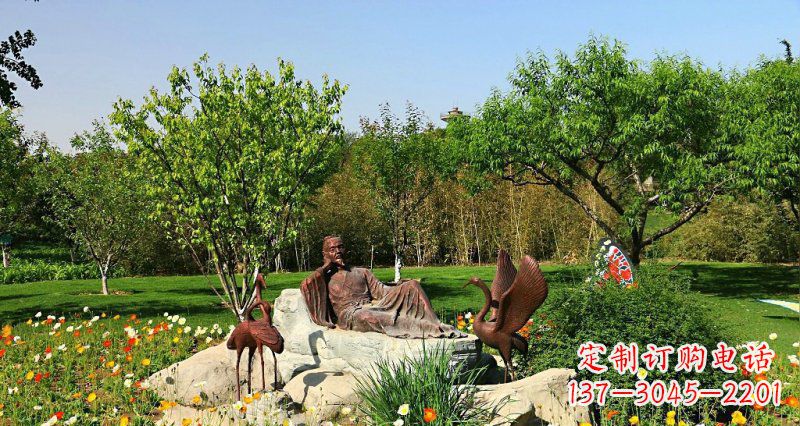 湖北园林古代人物仙鹤景观铜雕