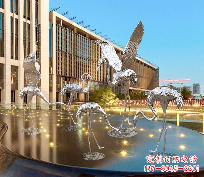 湖北园林火烈鸟不锈钢雕塑