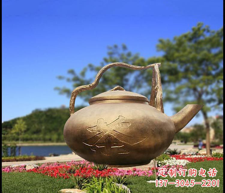 湖北园林景观茶壶铜雕