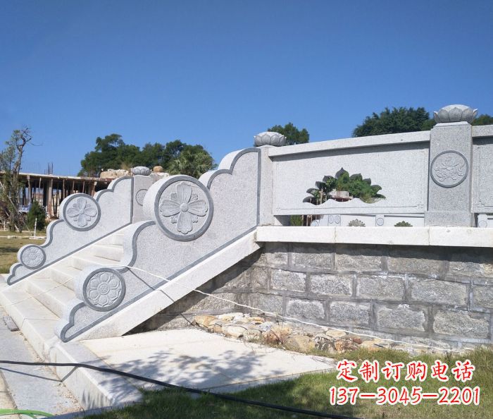 湖北园林景观大理石镂空莲花石栏板 (2)