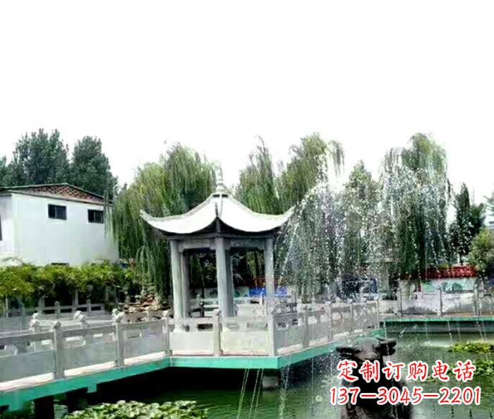 湖北园林景观单层六角石雕凉亭