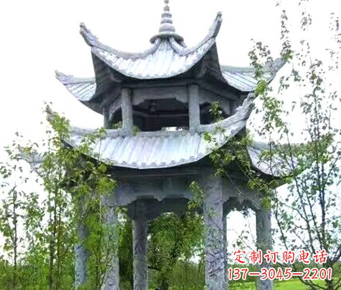 湖北园林景观仿古六角石凉亭