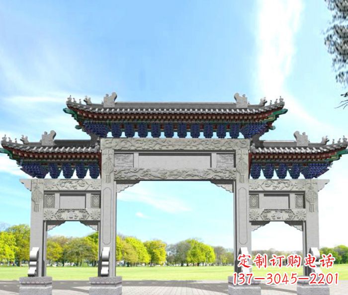 湖北园林景观仿古三门石牌坊