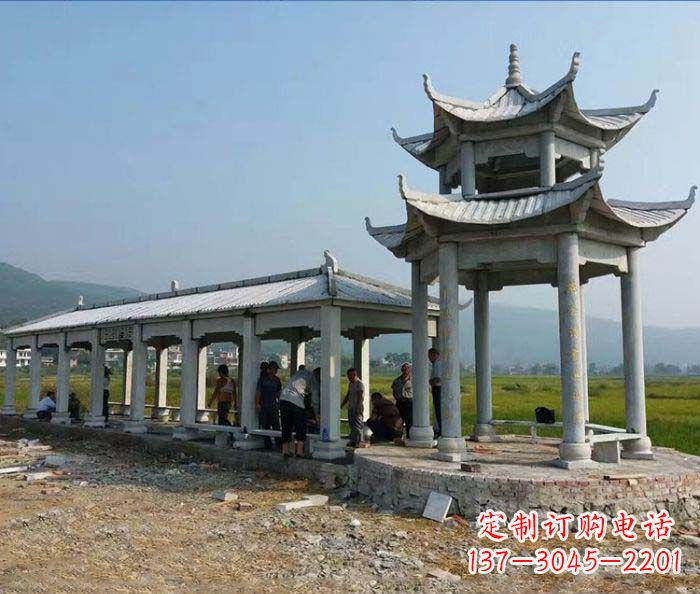 湖北园林景观仿古石雕长廊凉亭