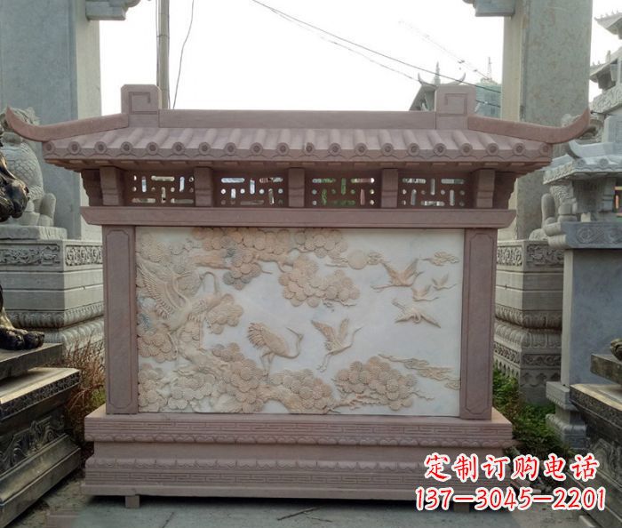 湖北园林景观松鹤石浮雕影壁