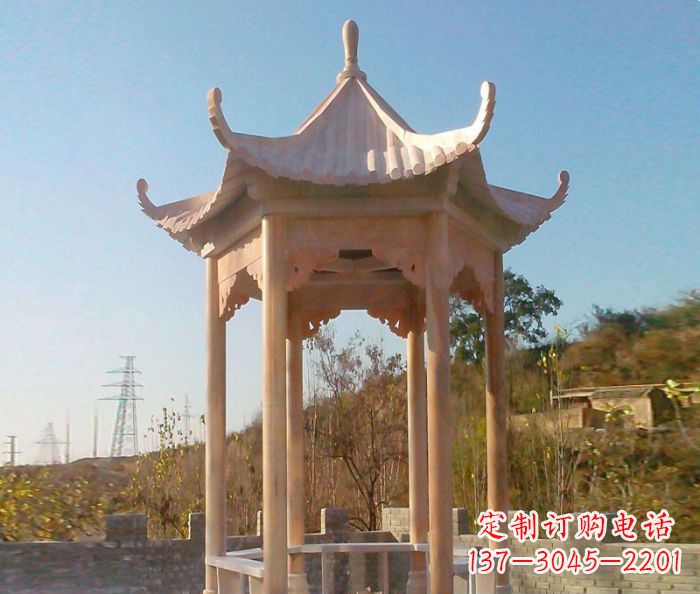 湖北园林景观晚霞红单层石雕凉亭