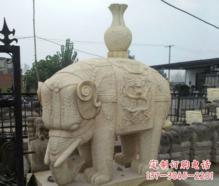 湖北园林景观驮瓶大象石雕