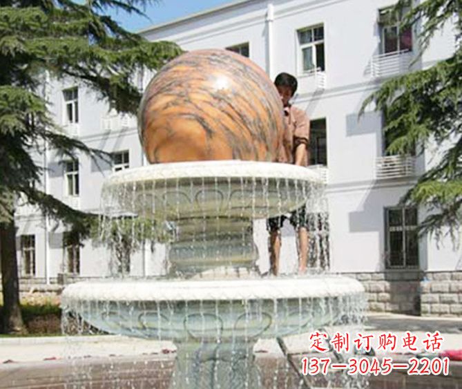 湖北园林景观晚霞红风水球喷泉石雕 (2)