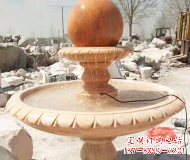 湖北园林景观晚霞红风水球喷泉石雕 (3)