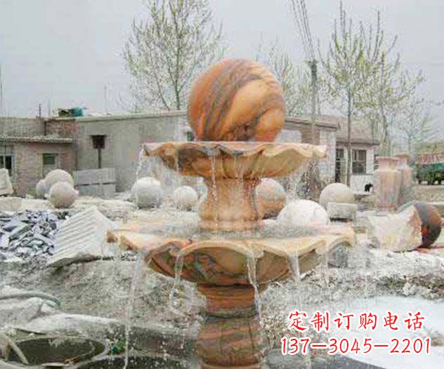 湖北园林景观晚霞红风水球喷泉石雕