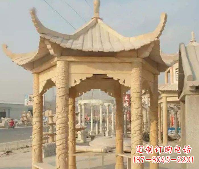 湖北园林景观晚霞红六角石雕凉亭 (3)