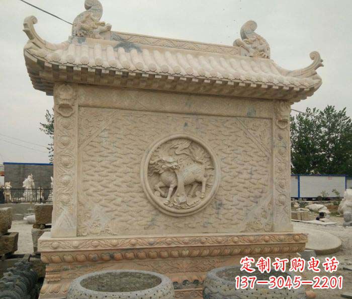 湖北园林景观晚霞红石雕影壁