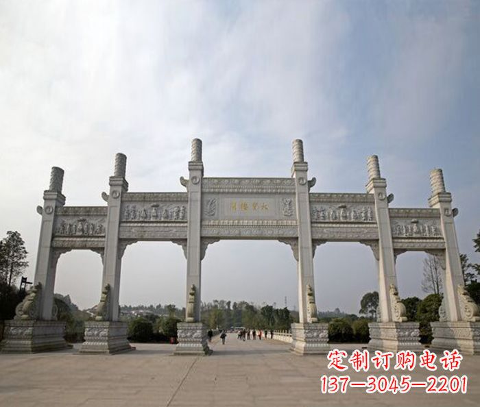 湖北园林景观五门石雕牌坊