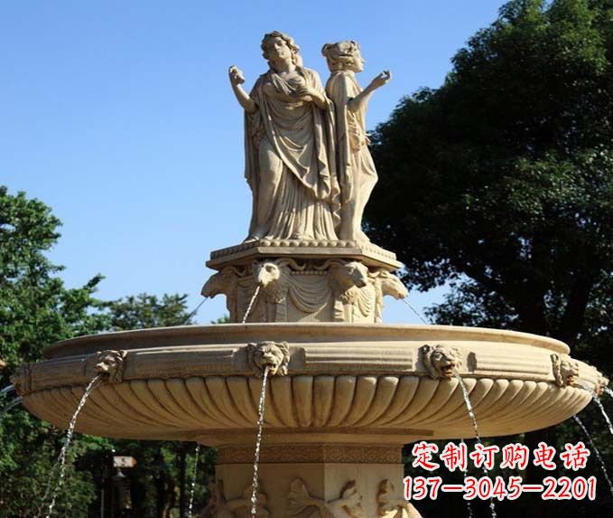 湖北园林景观西方人物喷泉石雕