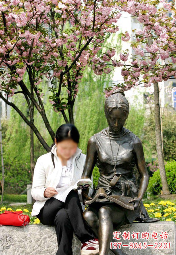 湖北园林看书的女人人物景观铜雕