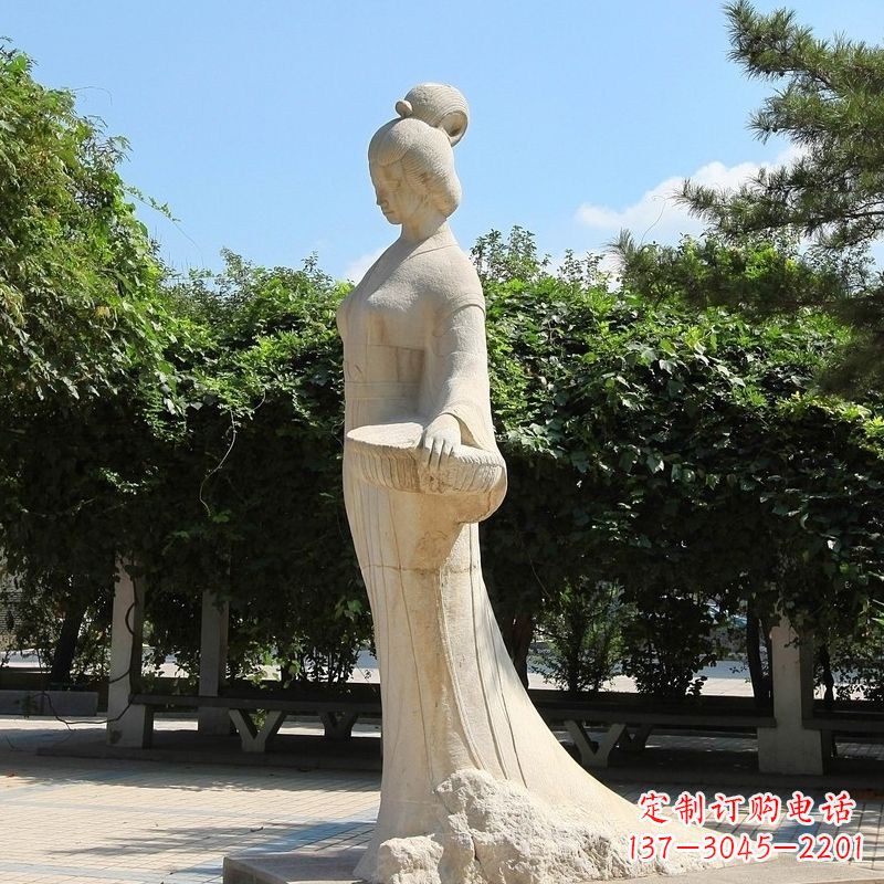 湖北园林历史人物著名美女秦罗敷砂岩石雕塑像