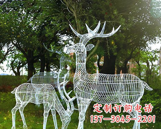 湖北园林镂空梅花鹿不锈钢景观雕塑