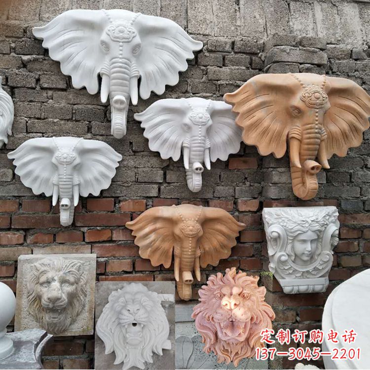 湖北园林喷水壁挂大象头部雕塑
