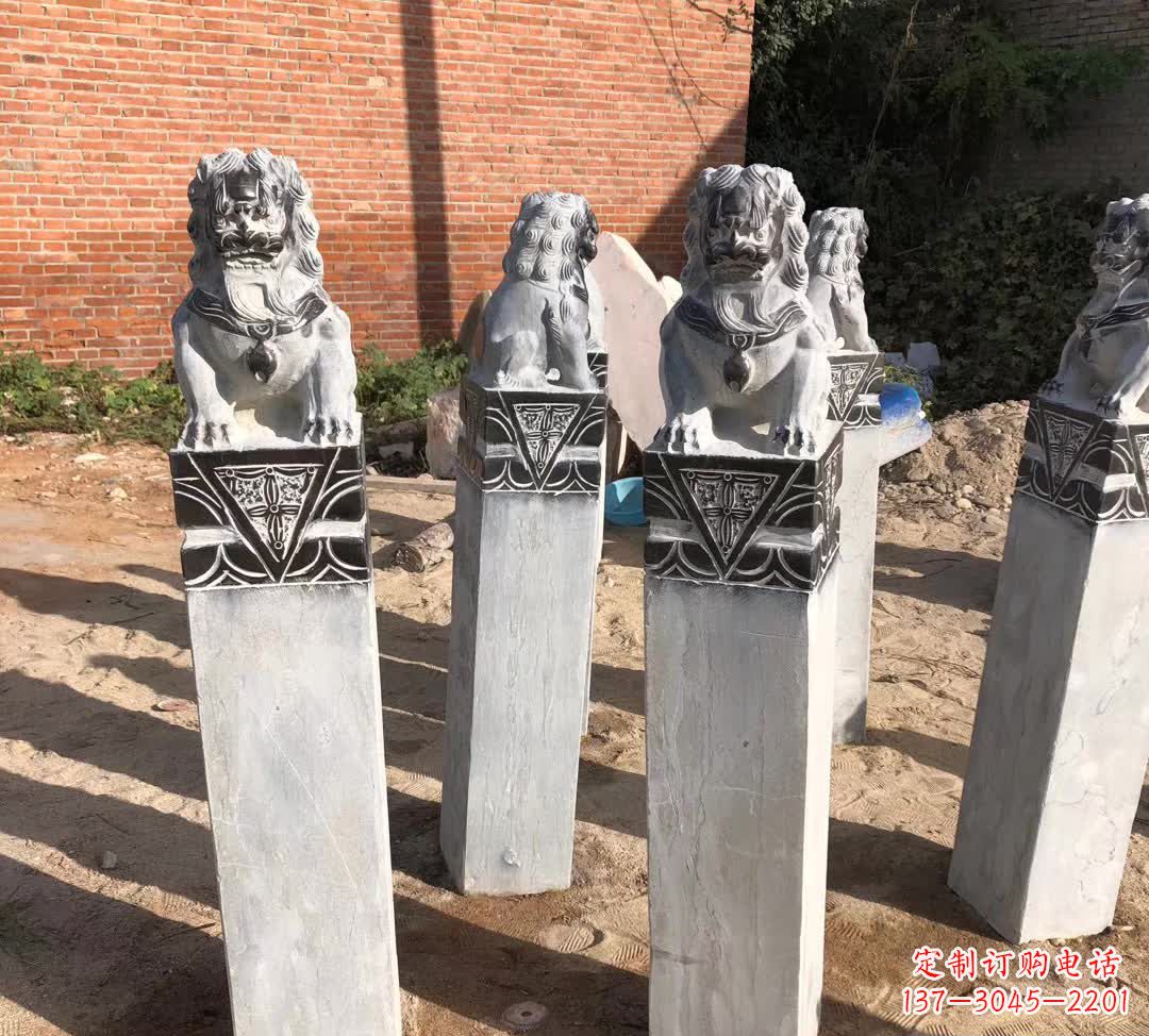 湖北园林石雕狮子拴马桩