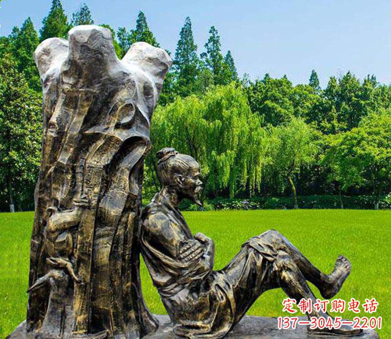 湖北园林守株待兔典故人物铜雕