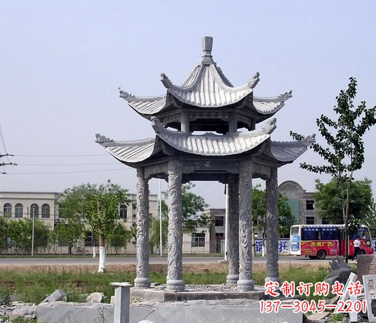 湖北园林双层仿古凉亭石雕