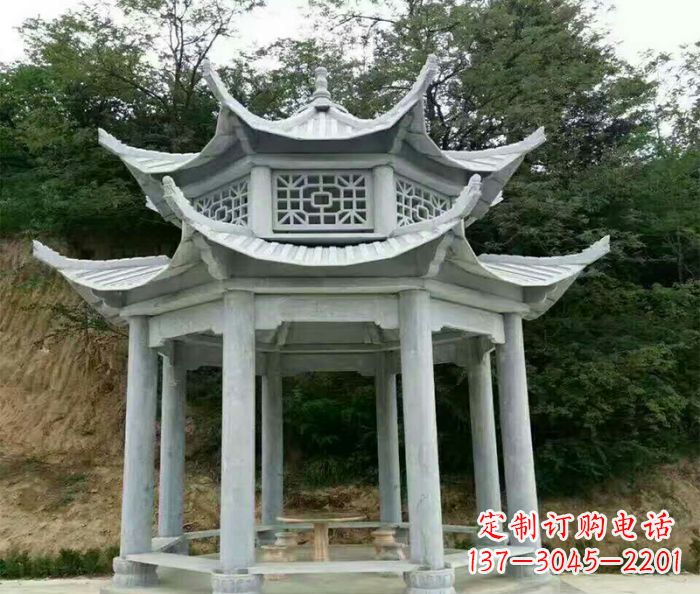 湖北园林双层凉亭石雕 (2)