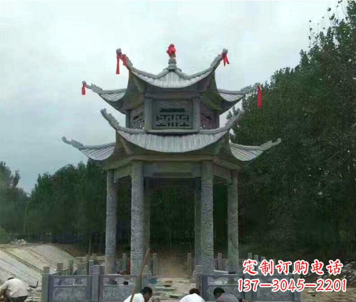 湖北园林双层凉亭石雕 (3)