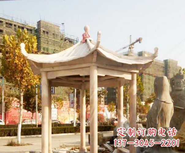 湖北园林晚霞红单层凉亭景观石雕