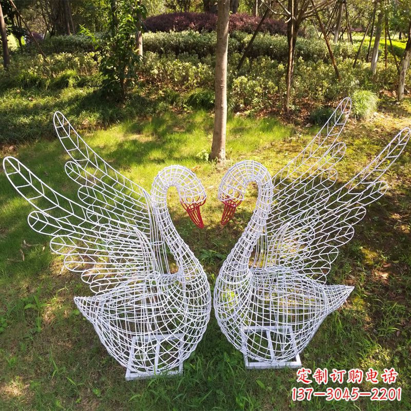湖北展翅天鹅公园绿地铁艺动物摆件