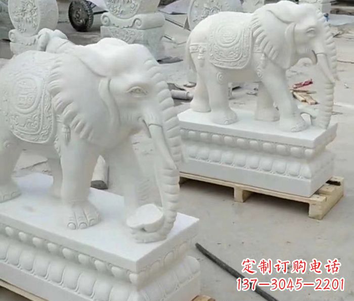 湖北招财动物汉白玉大象石雕 (2)