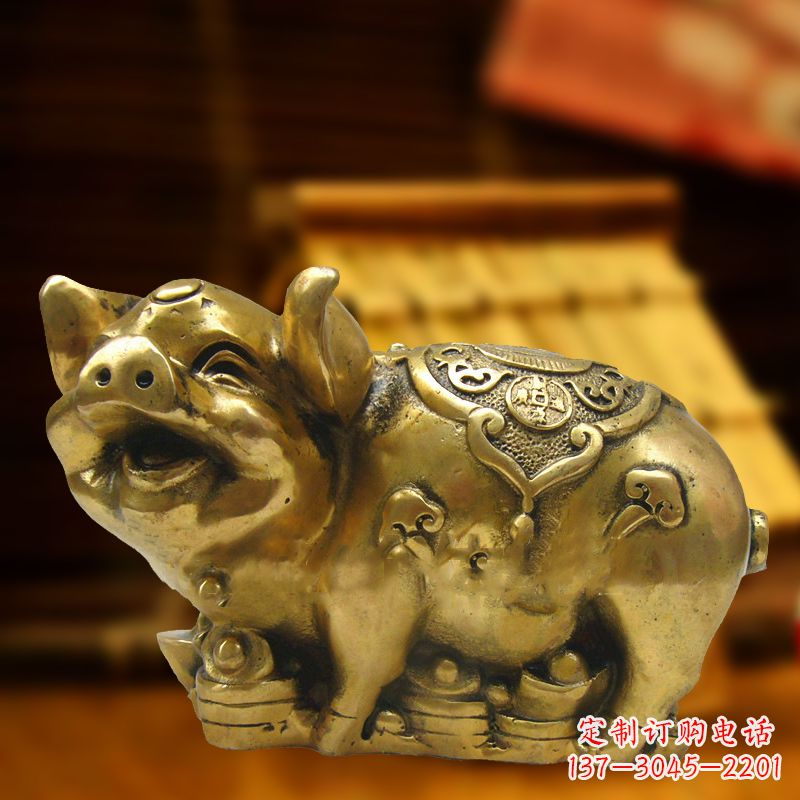 湖北招财金猪铜雕-风水生肖动物雕塑企业商场美陈摆件