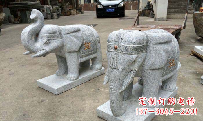 湖北招财进宝芝麻灰大象石雕 (2)