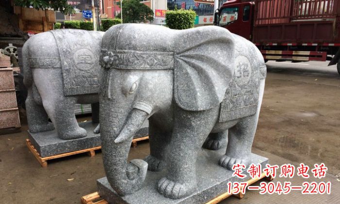 湖北招财进宝芝麻灰大象石雕 (3)