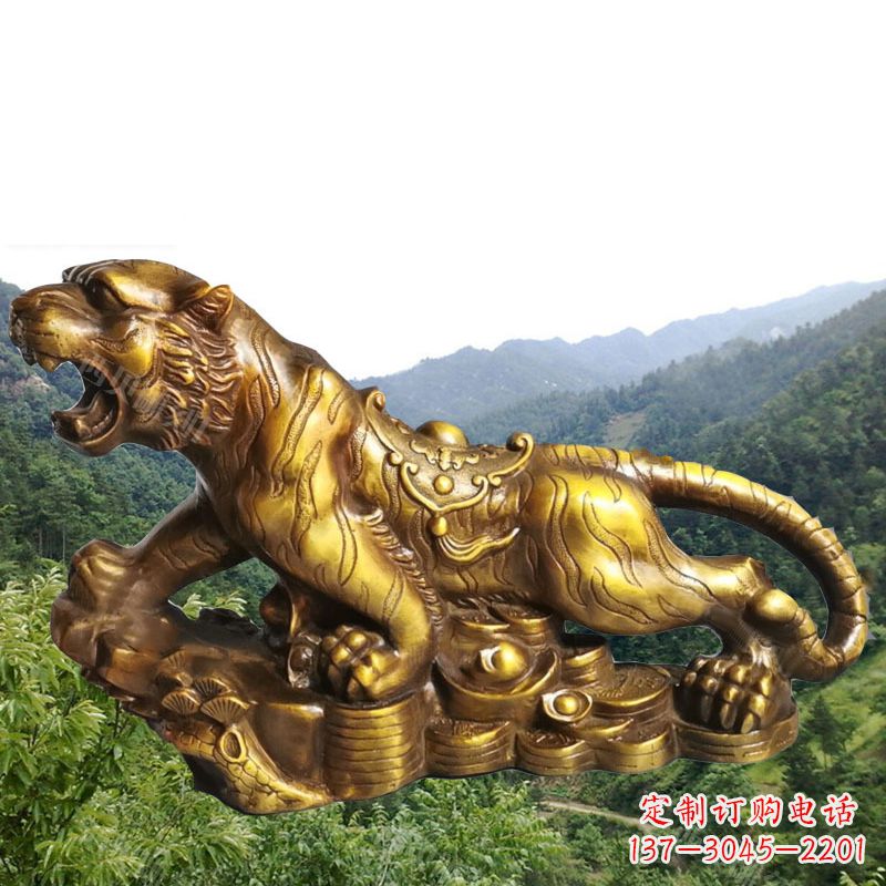 湖北招财老虎漆金12生肖动物雕塑