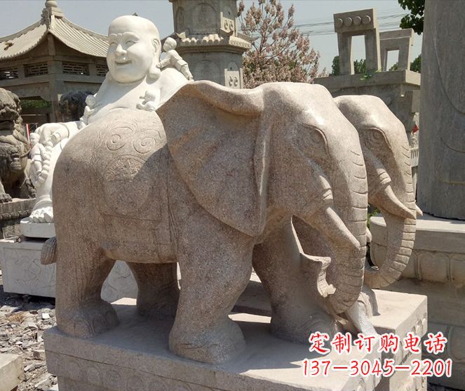 湖北招财晚霞红大象石雕 (2)