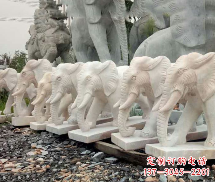 湖北招财晚霞红大象石雕 (3)