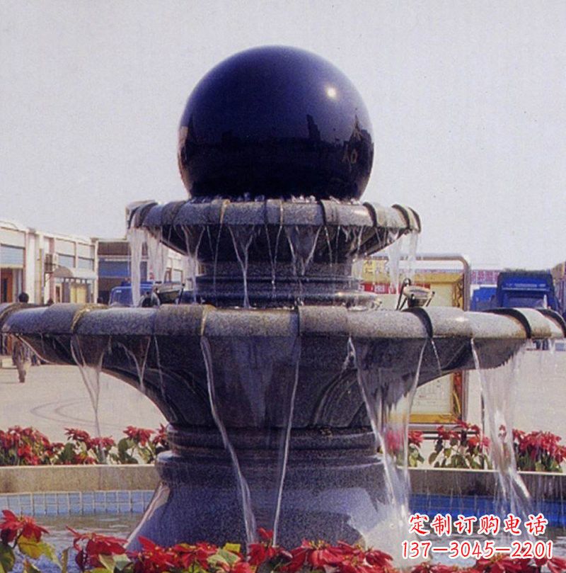 湖北中国黑双层风水球喷泉石雕