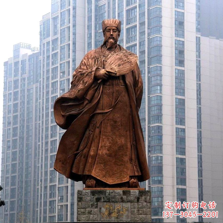 湖北诸葛亮城市景观铜雕像-中国古代著名人物三国谋士卧龙先生雕塑