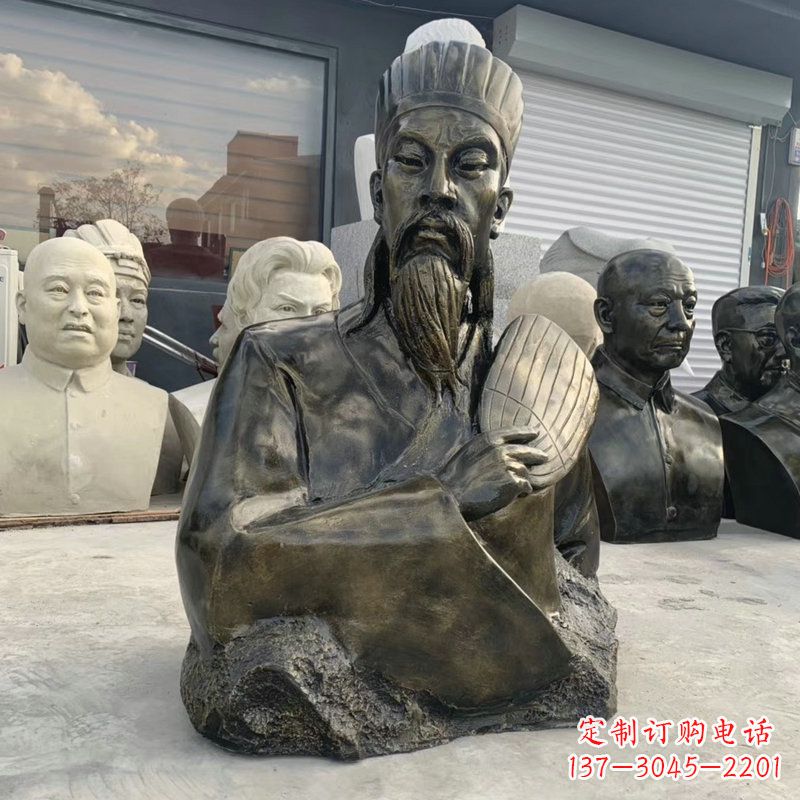 湖北诸葛亮半身像-玻璃钢仿铜三国人物古代著名军事家雕像