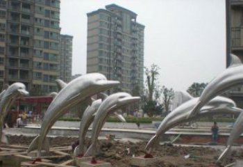 湖北小区不锈钢跳跃海豚雕塑