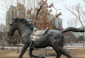 湖北小区动物奔跑的马铜雕