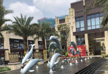 湖北小区广场水景海豚雕塑