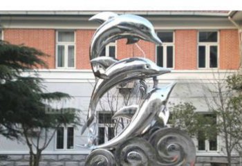 湖北校园不锈钢海浪海豚雕塑