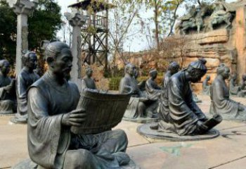 湖北园林看竹简书的古代人物景观铜雕