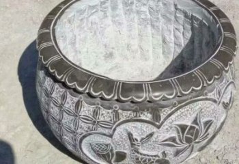 湖北园林莲花鱼纹石雕水缸