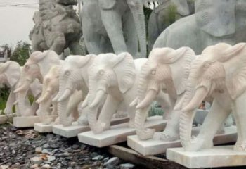 湖北招财晚霞红大象石雕 (3)