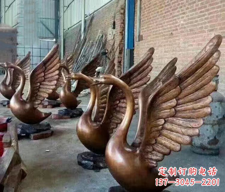 湖北铸铜天鹅喷水动物喷泉雕塑